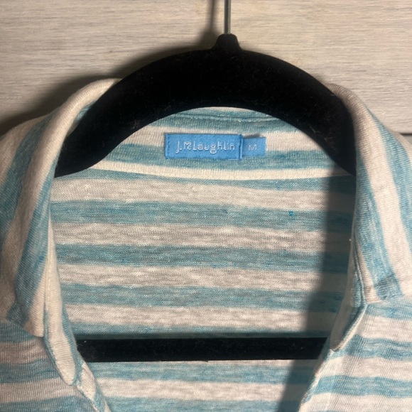 J. McLaughlin Brynn Linen Collared Shirt Blue White Stripe Nautical Preppy - Picture 9 of 11